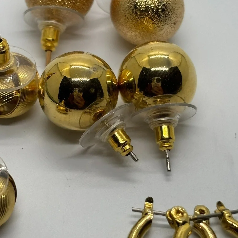 Earring Lot Gold Tone Pierced Baubles‎ and Hoops Some Vintage